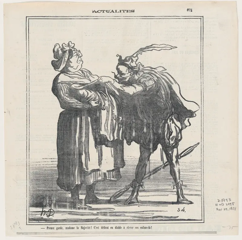 Beware Madam Majority! It is devilishly delicate to raise such a child!, from 'News of the day,' published in Le Charivari, November 29, 1871 Wall Art by Honoré Daumier - High-Resolution Digital Print