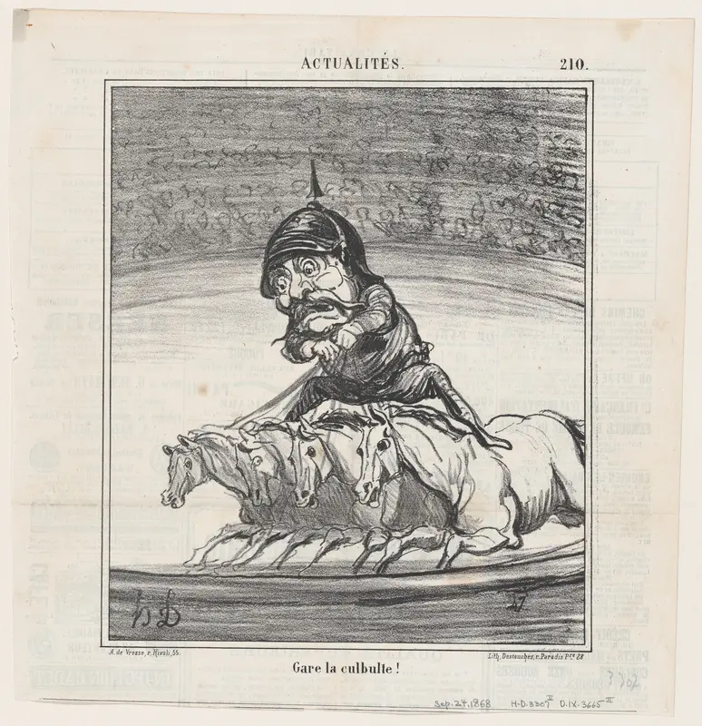 Beware of the fall!, from 'News of the day,' published in Le Charivari, September 24, 1868 Wall Art by Honoré Daumier - High-Resolution Digital Print