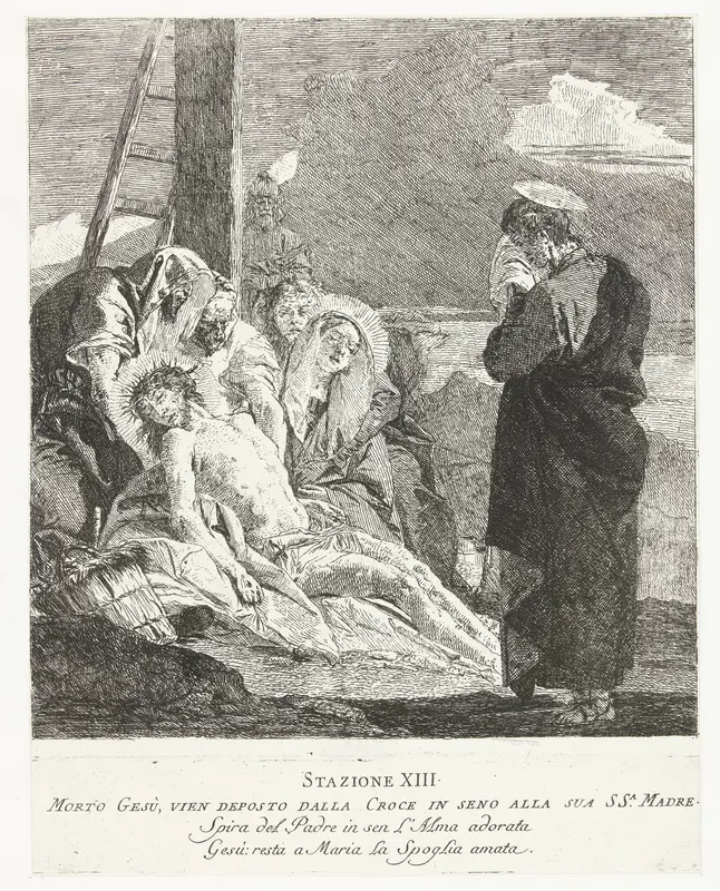 Bewening van Christus dode lichaam na kruisafneming Wall Art by Giovanni Domenico Tiepolo - High-Resolution Digital Print