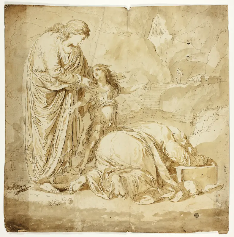 Biblical Scene with Two Women and Child in Foreground Wall Art by Unknown - High-Resolution Digital Print
