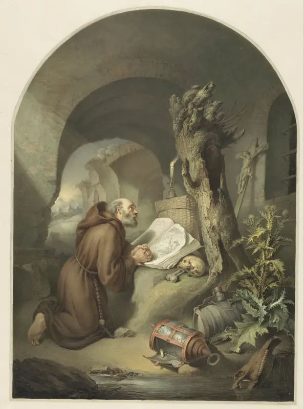 Biddende monnik naar G. Dou Wall Art by Michał Płoński - High-Resolution Digital Print
