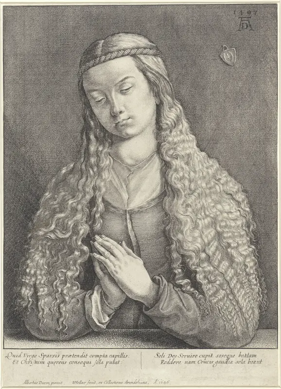 Biddende vrouw met lang haar Wall Art by Unknown - High-Resolution Digital Print