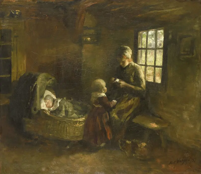 'Bij de wieg' Wall Art by Albert Neuhuys (1844-1914) - High-Resolution Digital Print