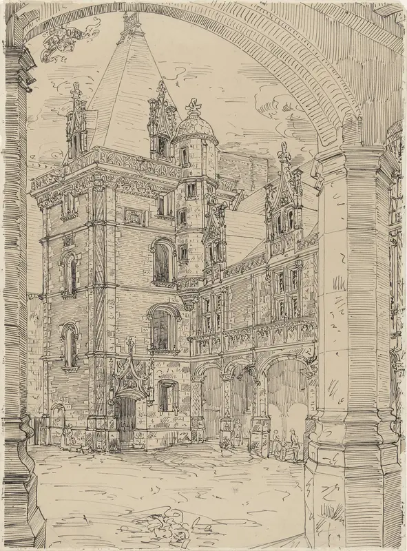 Binnenplaats van het Château Chambord Wall Art by Wilhelm Cornelis Bauer - High-Resolution Digital Print