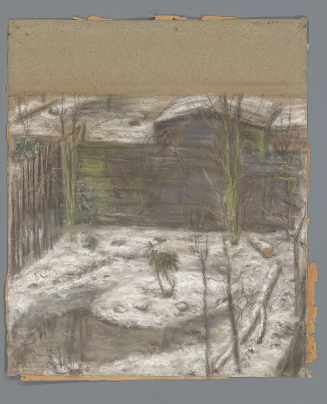 Binnentuin met vijver in de sneeuw Wall Art by Unknown - High-Resolution Digital Print