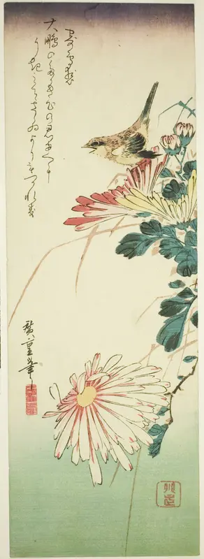 Bird and chrysanthemums
