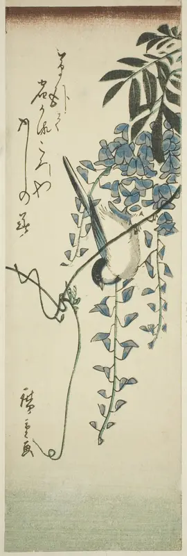 Bird and wisteria Wall Art by Utagawa Hiroshige - High-Resolution Digital Print