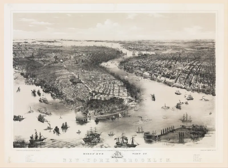Bird's Eye View of New York and Brooklyn Wall Art by John Bachmann - High-Resolution Digital Print