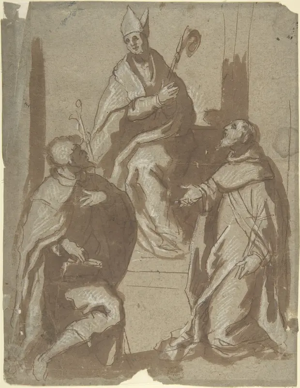 Bishop and Two Saints Wall Art by Anonymous, Italian, Venetian, 15th to 16th century - High-Resolution Digital Print
