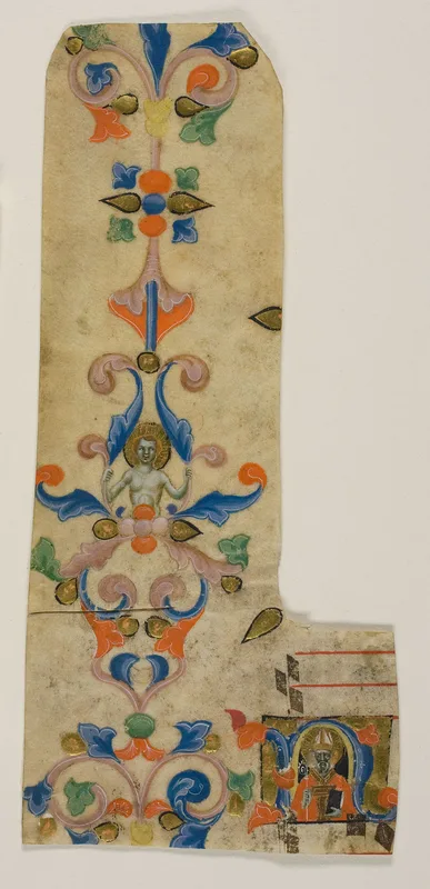 Bishop Saint Zenobius in a Historiated Initial "N" with Decorated Border from a Laudario Wall Art by Master of the Dominican Effigies - High-Resolution Digital Print