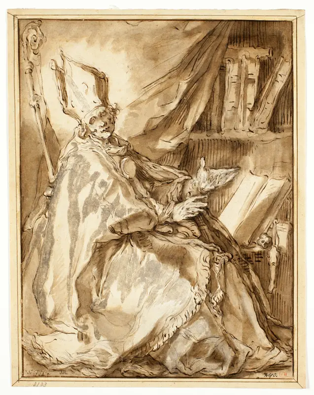 Bishop seated in his Study, seen from his Right Side Wall Art by Abraham Bloemaert - High-Resolution Digital Print