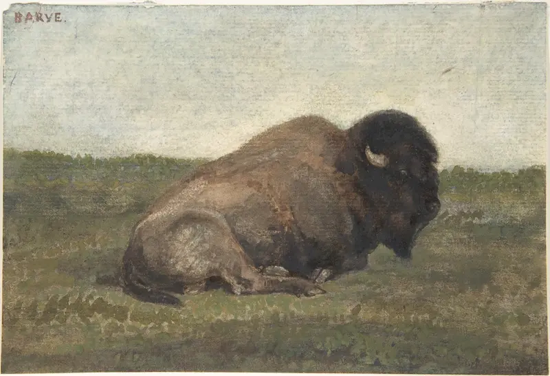 Bison Lying Down Wall Art by Antoine-Louis Barye - High-Resolution Digital Print
