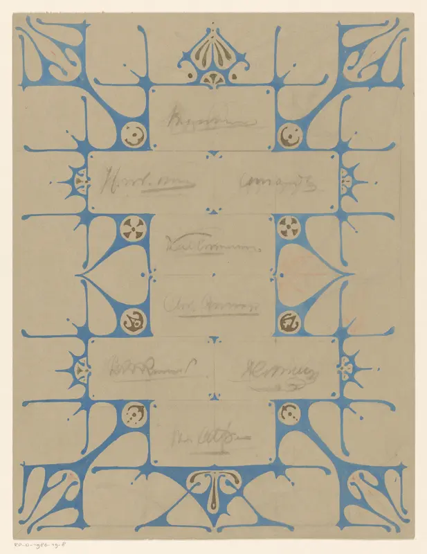 Blad met acht handtekeningen in een geornamenteerd kader Wall Art by Reinier Willem Petrus de Vries (1874-1953) - High-Resolution Digital Print