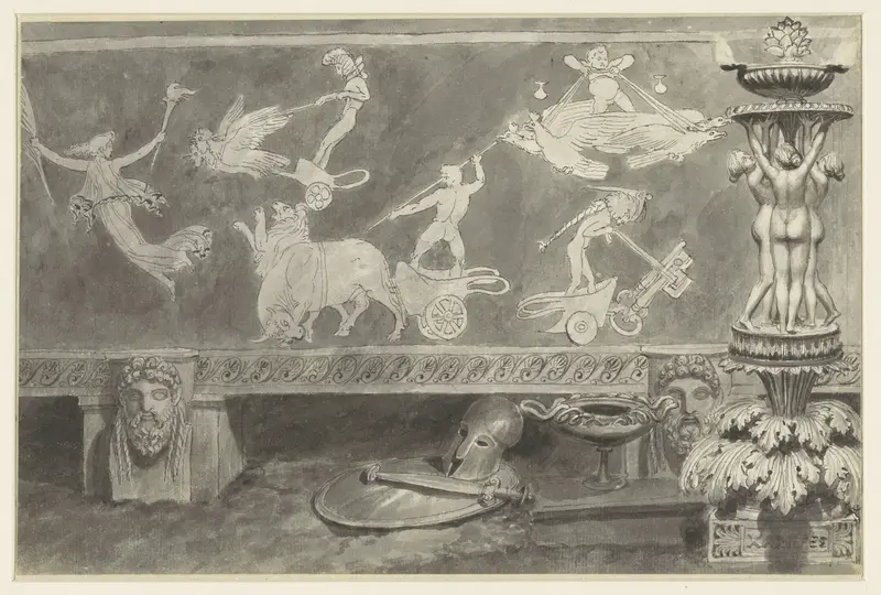 Blad met antieke objecten en relief Wall Art by Unknown - High-Resolution Digital Print