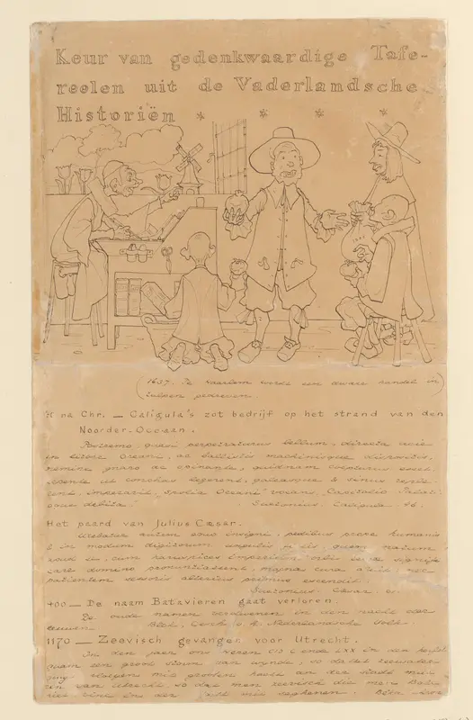 Blad met handgeschreven beschrijvingen van acht scènes uit 'Keur van gedenkwaardige tafereelen uit de vaderlandsche historiën' Wall Art by Johan Huizinga - High-Resolution Digital Print