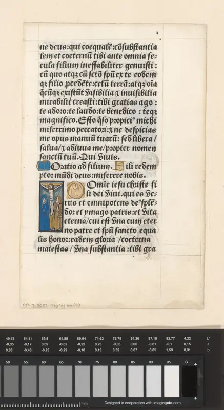 Blad met handschrift en Christus aan het kruis, mogelijk uit een getijdenboek Wall Art by anonymous - High-Resolution Digital Print