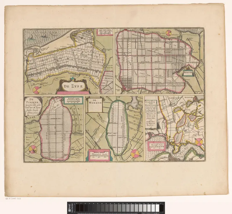 Blad met kaarten van de polders van de Zijpe, Beemster, Purmer, Wormer en een kaart van Waterland Wall Art by Johannes Janssonius - High-Resolution Digital Print