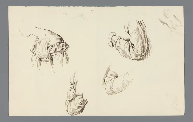 Blad met plooi- en gewaadstudies Wall Art by David Pièrre Giottino Humbert de Superville - High-Resolution Digital Print