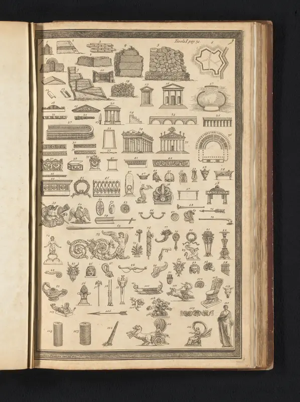 Blad met Romeinse ornamenten en architectuur Wall Art by Unknown - High-Resolution Digital Print