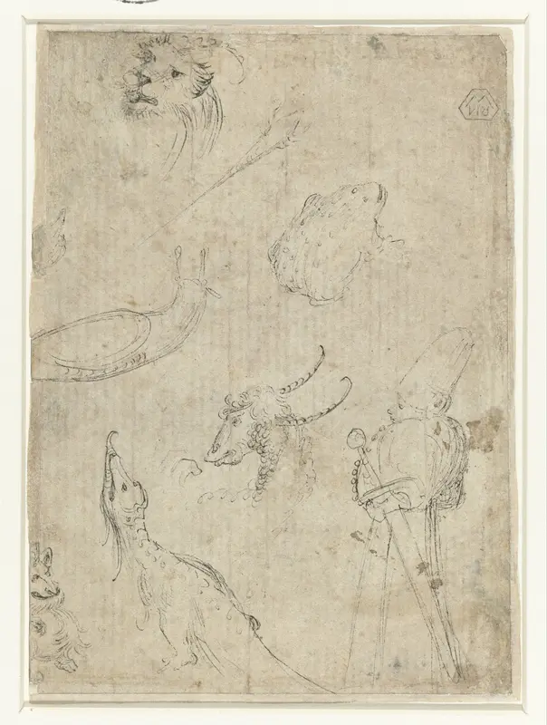 Blad met verscheidene monsters, een figuur, slak en pad Wall Art by anonymous - High-Resolution Digital Print