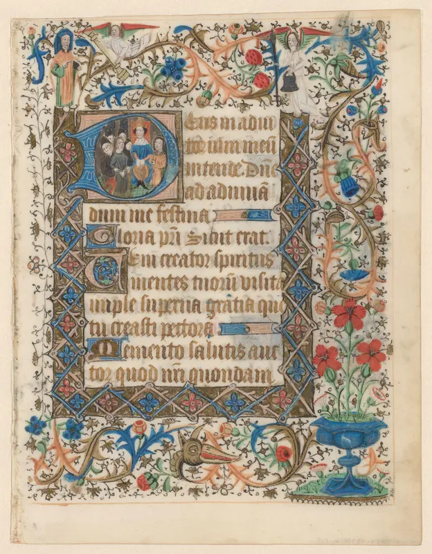 Blad uit een getijdenboek met gehistorieerde initiaal 'D' Wall Art by anonymous - High-Resolution Digital Print