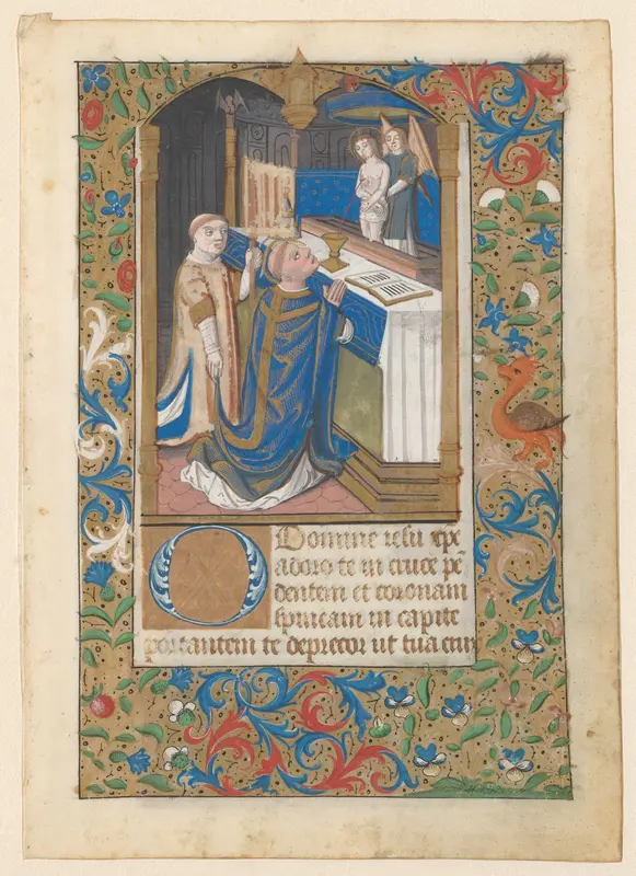 Blad uit een getijdenboek met volbladminiatuur van de Gregoriusmis Wall Art by anonymous - High-Resolution Digital Print