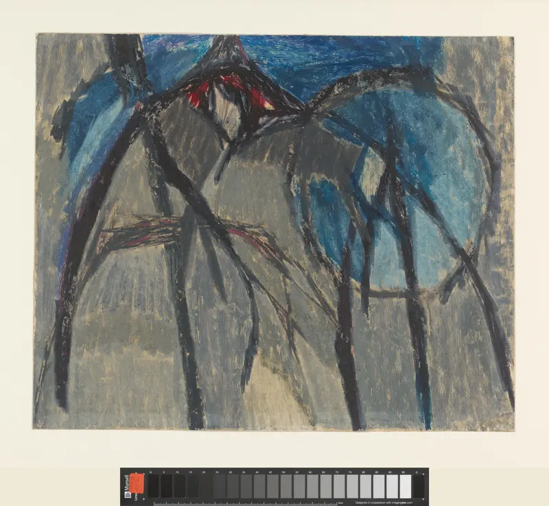 Blauwe cirkel, zwarte vertakkingen Wall Art by Unknown - High-Resolution Digital Print