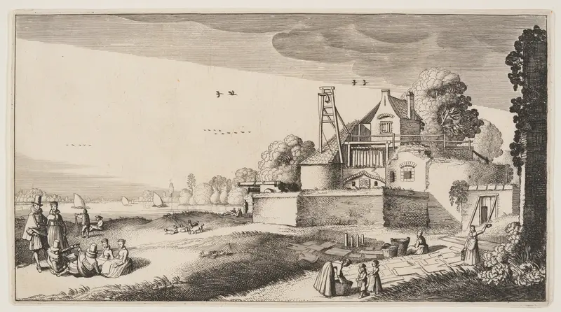 Bleaching-Field in Front of a Fort on a River, from Landscapes (Playsante Lantschappen)