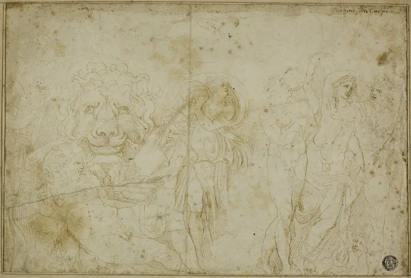 Blenheim Palace Sarcophagus: Bacchanale with Lion's Head Wall Art by Girolamo da Carpi - High-Resolution Digital Print
