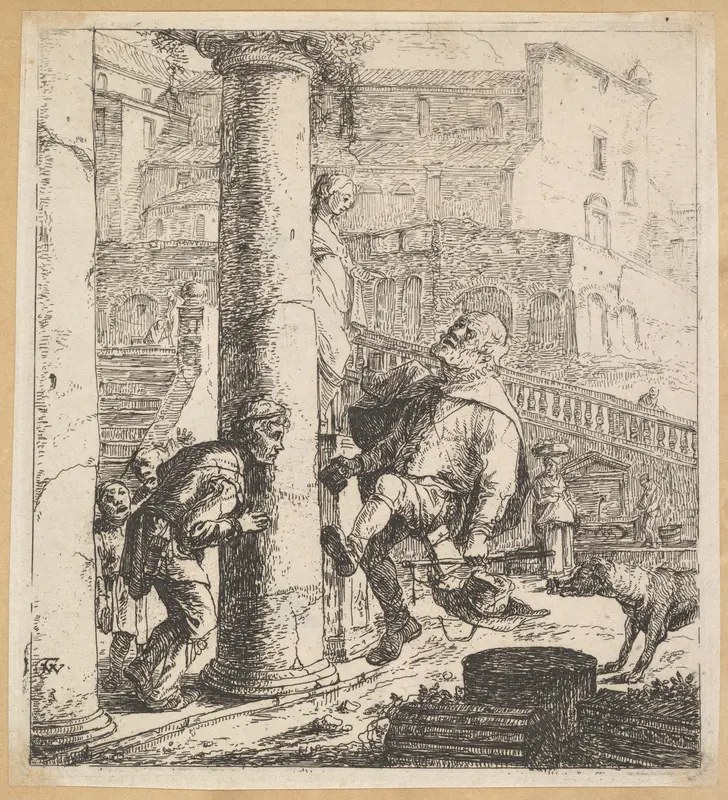 Blind Beggar Bumping A Pillar Wall Art by Thomas Wijck - High-Resolution Digital Print