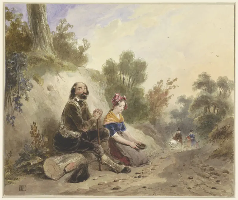 Blinde man met meisje, bedelend aan de kant van een landweg Wall Art by Jacob Joseph Eeckhout - High-Resolution Digital Print