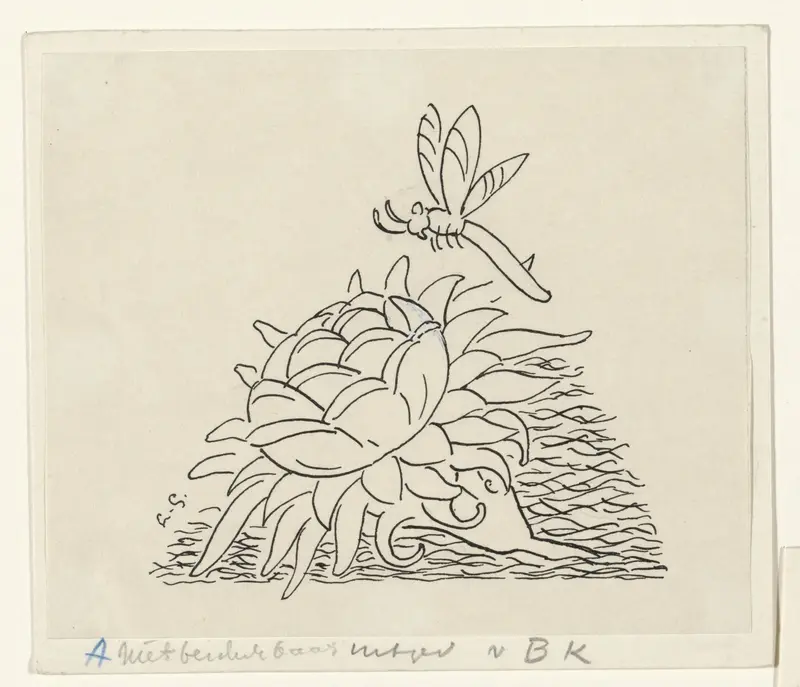 Bloem met een libelle Wall Art by Unknown - High-Resolution Digital Print