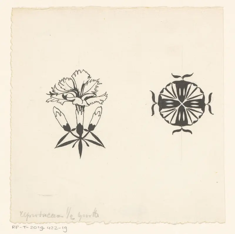 Bloem met knoppen en een gestileerd bloemornament Wall Art by Willem Wenckebach - High-Resolution Digital Print
