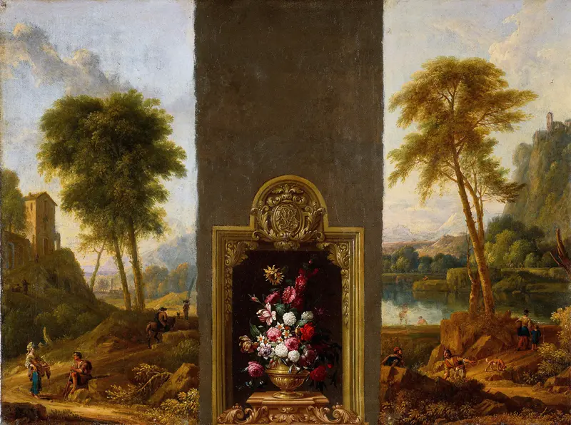 Bloemstilleven in omlijsting met monogram Wall Art by Unknown - High-Resolution Digital Print