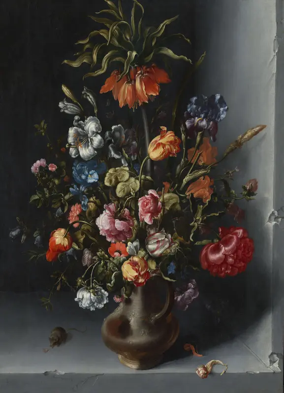 Bloemstilleven met een keizerskroon in een stenen nis Wall Art by Unknown - High-Resolution Digital Print