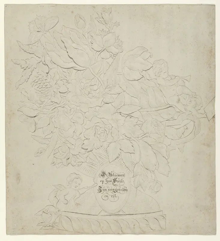 Bloemstuk met putti Wall Art by anonymous - High-Resolution Digital Print