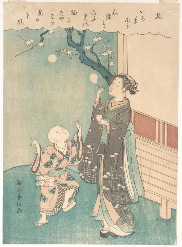 Blowing Soap Bubbles Under the Plum Blossom