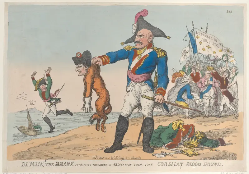 Blucher the Brave Extracting the Groan of Abdication from the Corsican Blood Hound Wall Art by Thomas Rowlandson - High-Resolution Digital Print