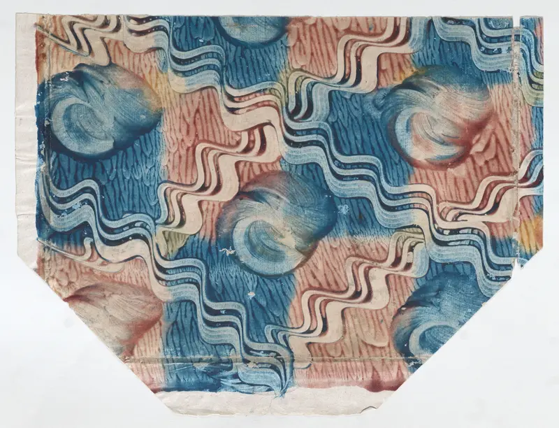 Blue and pink paste paper with circle and wavy line pattern Wall Art by Anonymous - High-Resolution Digital Print