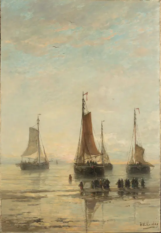 Bluff-Bowed Scheveningen Boats at Anchor Wall Art by Hendrik Willem Mesdag - High-Resolution Digital Print