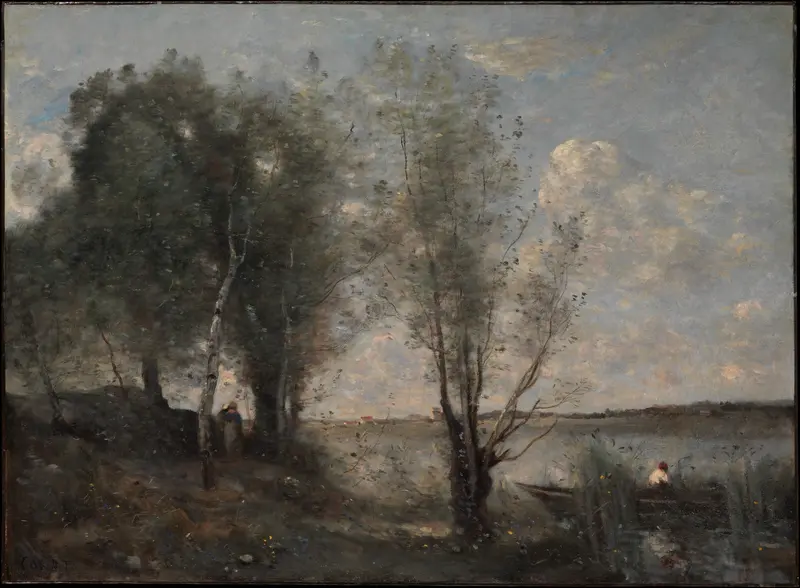 Boatman among the Reeds Wall Art by Camille Corot - High-Resolution Digital Print