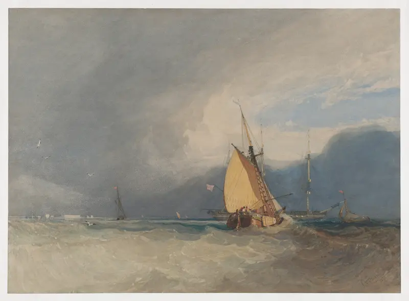 Boats off the coast, storm approaching Wall Art by John Sell Cotman - High-Resolution Digital Print
