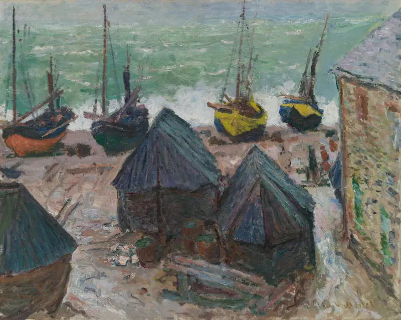 Boats on the Beach at Étretat Wall Art by Claude Monet - High-Resolution Digital Print