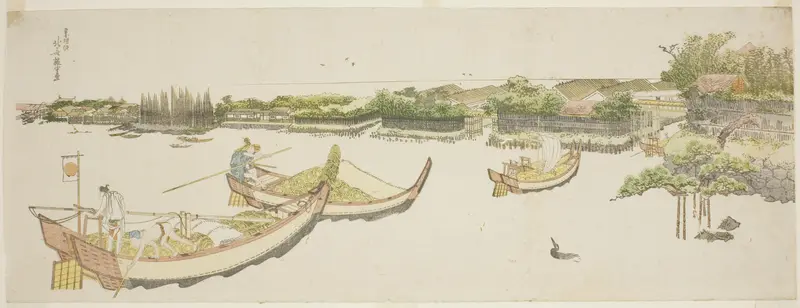 Boats transporting rice on the Sumida River Wall Art by Katsushika Hokusai - High-Resolution Digital Print