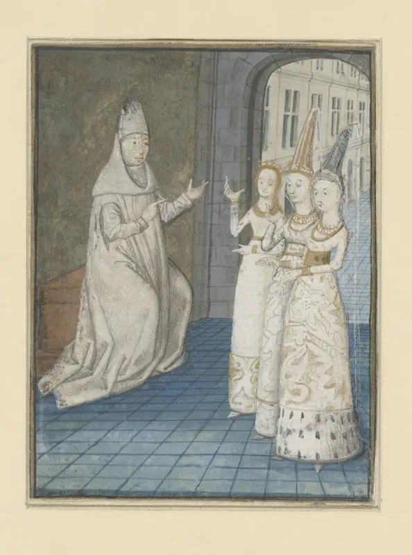 Boccacio ontvangt drie vrouwen Wall Art by Giovanni Boccaccio - High-Resolution Digital Print
