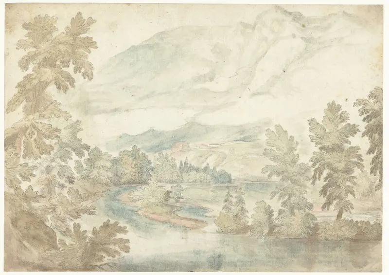 Bocht in een rivier stromend door een dal met hoge bergen Wall Art by Frederik van Valckenborch - High-Resolution Digital Print
