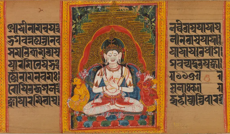 Bodhisattva Maitreya, Folio from a dispersed Ashtasahasrika Prajnaparamita (Perfection of Wisdom) Manuscript Wall Art by Mahavihara Master - High-Resolution Digital Print