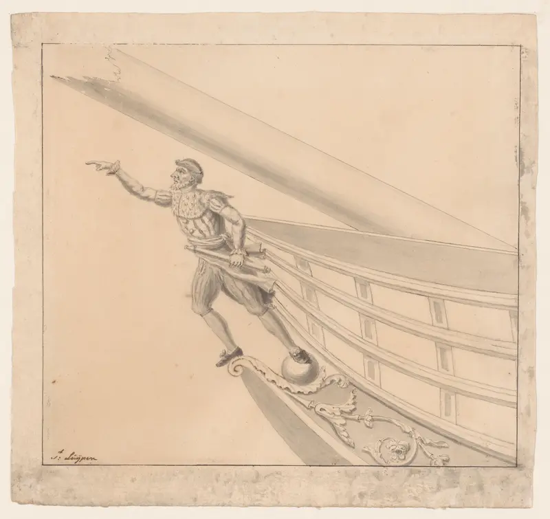 Boegbeeld van een man met een verrekijker Wall Art by Unknown - High-Resolution Digital Print