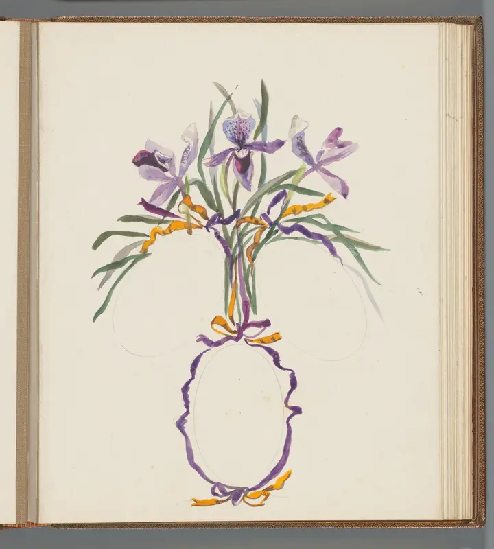 Boeket met drie irissen boven drie ovalen Wall Art by Unknown - High-Resolution Digital Print