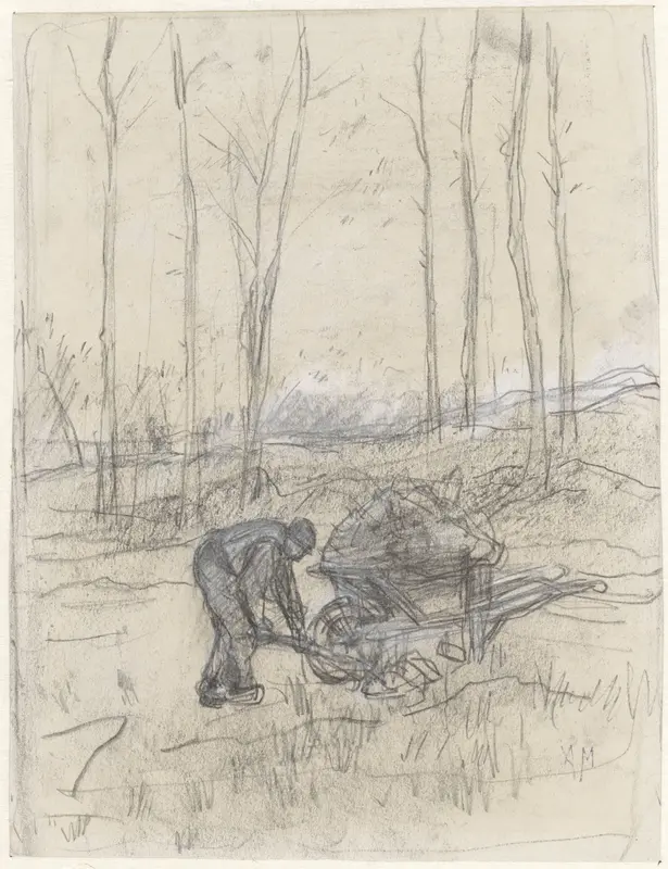 Boer aan het werk met een kruiwagen in het bos Wall Art by Anton Mauve - High-Resolution Digital Print